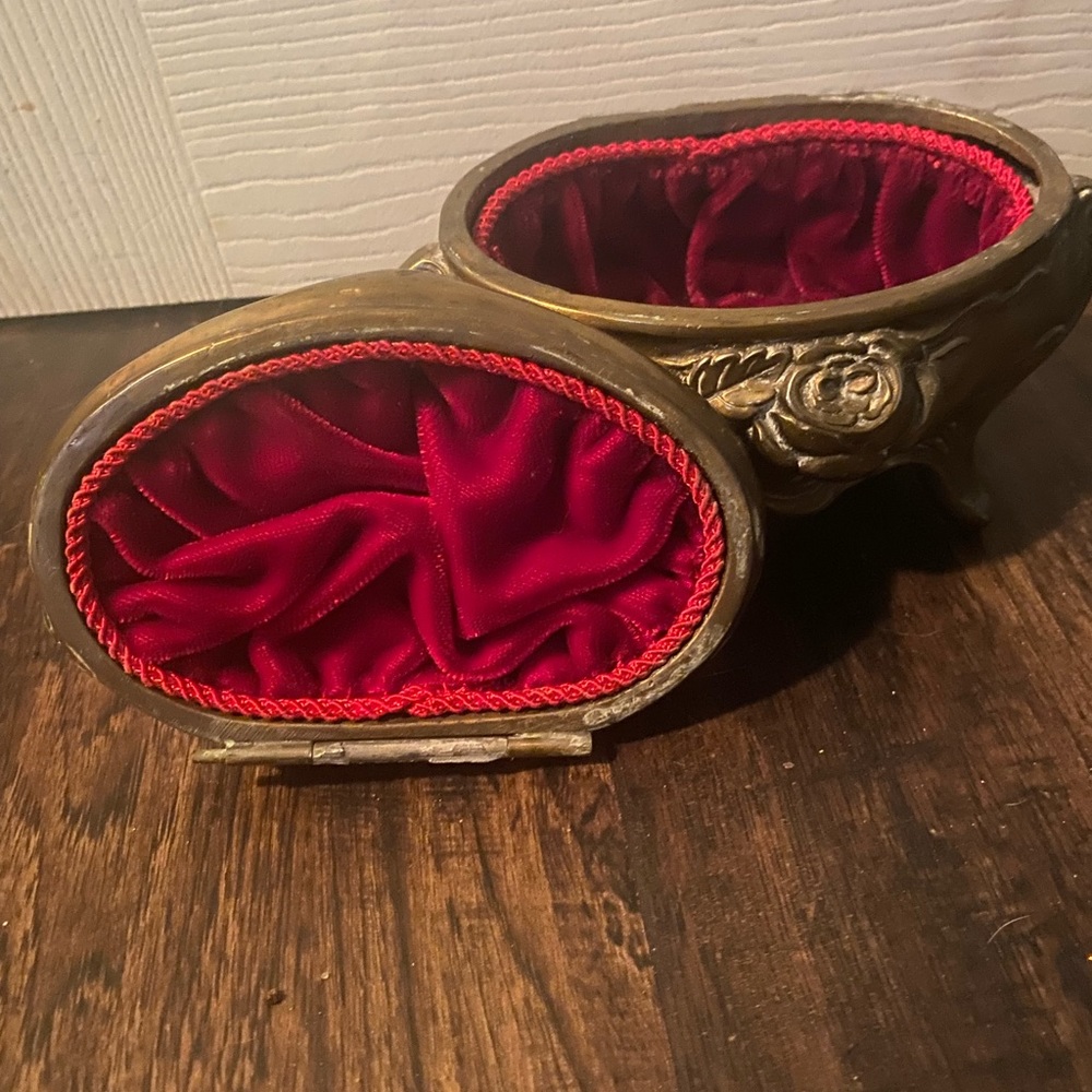 Antique brass velvet treasure box